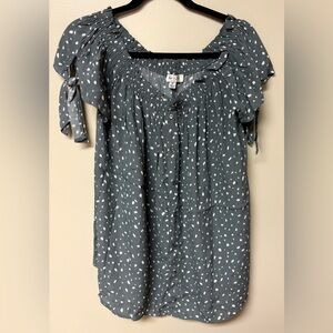 She + Sky Gray-Green Off-The-Shoulder Blouse